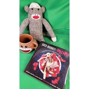 MAXX SOCK MONKEY 18" Brown Stuffed Animal Plush Toy Cup Mug HC Book Lot